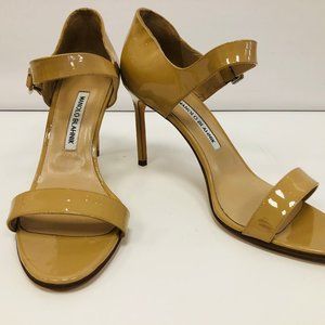 Manolo Blahnik Nude Patent Leather Sandals
